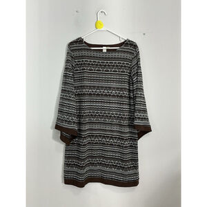 Womans Emma & Michelle Large Brown Pullover Lined Swing Dress Sheer Sleeves